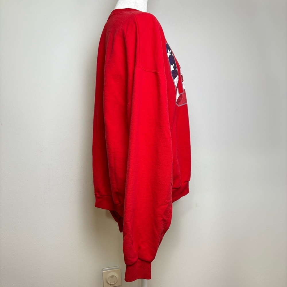 Vintage 90s Y2K USA Bright Red Patriotic Flag Sweatshirt America Freedom - Picture 5 of 14